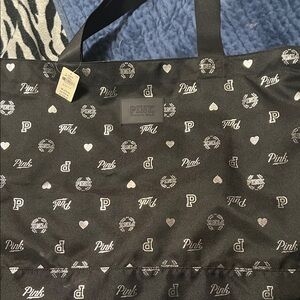 PINK Victoria's Secret Black Tote with White Accents NEVER USED